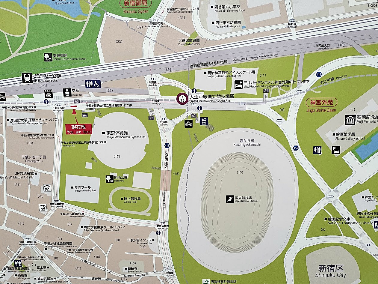 国立競技場周辺エリアマップ 千駄ヶ谷駅と東京体育館の位置関係