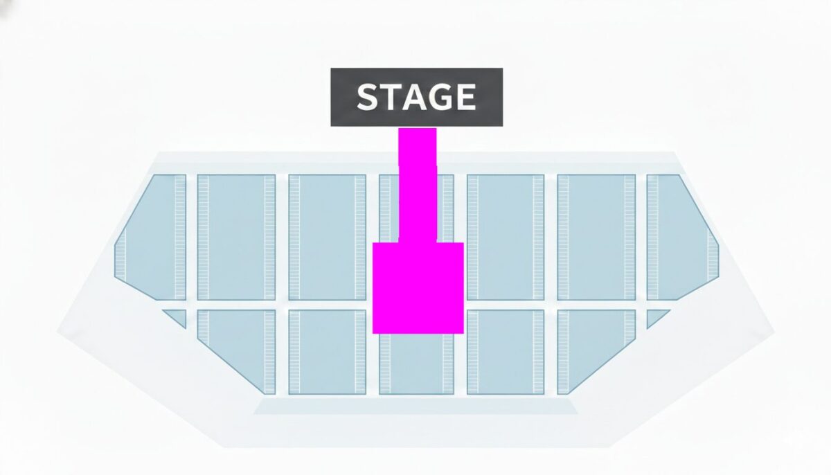 Kアリーナ横浜のアリーナ外周にトロッコ通路がある場合の座席配置図