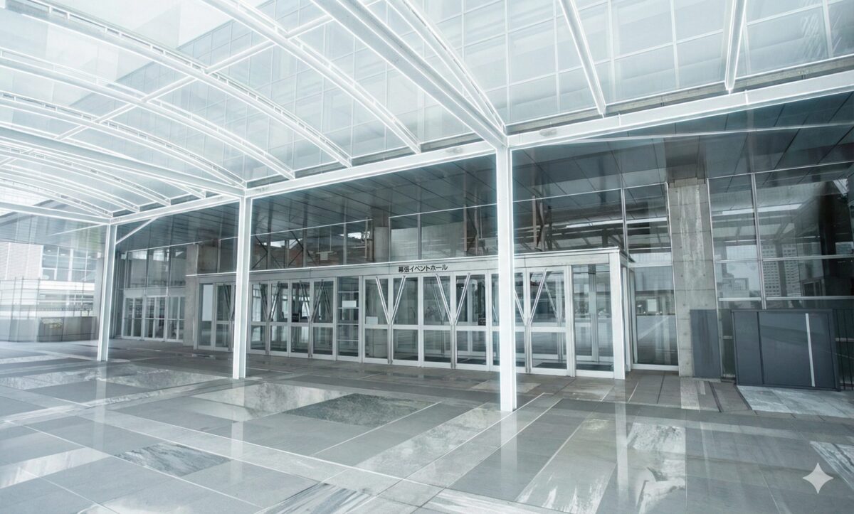 幕張メッセ・イベントホールのシルバーに輝くエントランスの様子