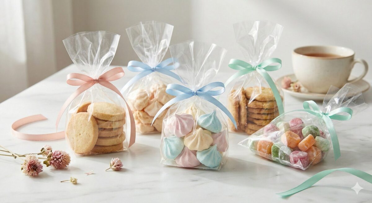 柔らかい光の中でラッピングされた可愛いお菓子ソンムルのイメージ